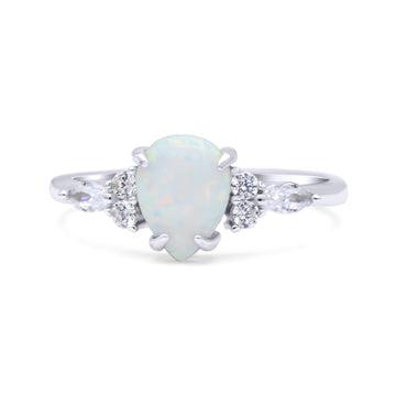 Pear Art Deco Five Stone Engagement Bridal Ring Simulated Cubic Zirconia 925 Sterling Silver